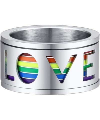 Stainless Steel Love Enamel Rainbow LGBT Pride Rings for Gay Lesbian Spinner Ring Anxiety LGBTQ Wedding Bands for Men Size 7-...