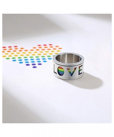 Stainless Steel Love Enamel Rainbow LGBT Pride Rings for Gay Lesbian Spinner Ring Anxiety LGBTQ Wedding Bands for Men Size 7-...