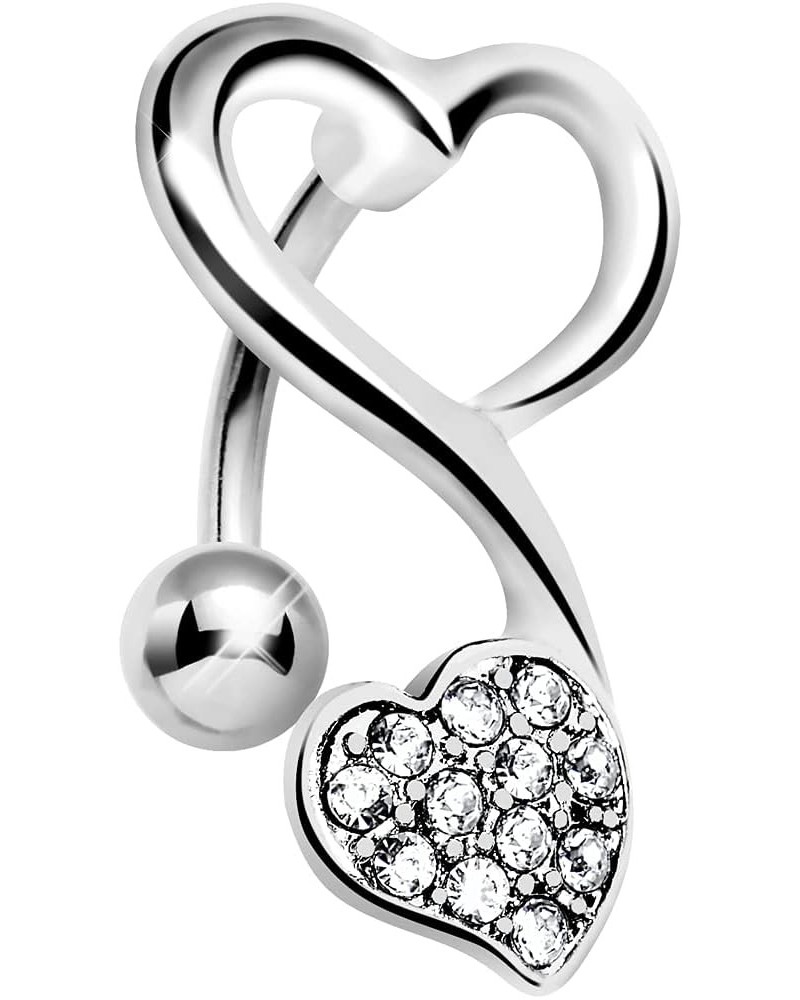 Top Mount Clear Swirling Dual Hearts Belly Ring $6.11 Body Jewelry