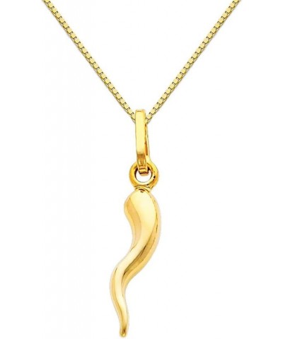 14k Yellow Gold Cornicello Italian Horn Pendant with 0.65mm Box Link Chain Necklace 20.0 Inches $83.79 Necklaces