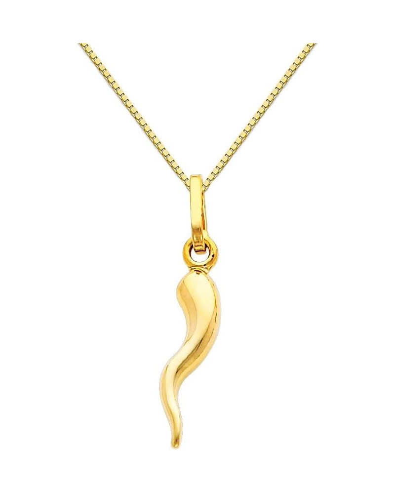 14k Yellow Gold Cornicello Italian Horn Pendant with 0.65mm Box Link Chain Necklace 20.0 Inches $83.79 Necklaces