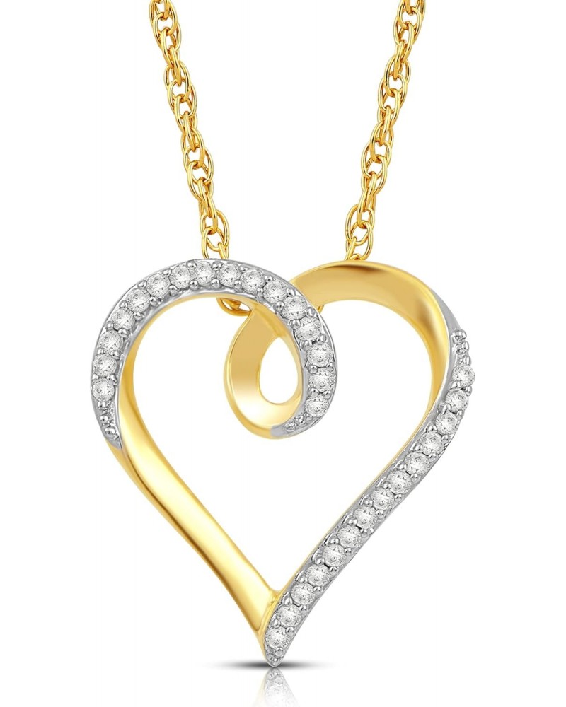 10k Yellow Gold Heart Pendant Necklace with Natural White Round Diamonds, 1/10 cttw, 18" Gold Filled Rope Chain $63.02 Necklaces