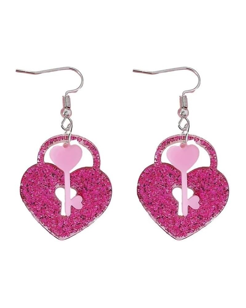 Valentine's Day Dangle Earrings Cute Funny Love Heart Rose Flower Love Letter Lock Acrylic Earrings Pink For Women Girls Fash...