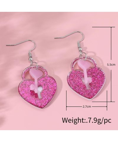 Valentine's Day Dangle Earrings Cute Funny Love Heart Rose Flower Love Letter Lock Acrylic Earrings Pink For Women Girls Fash...