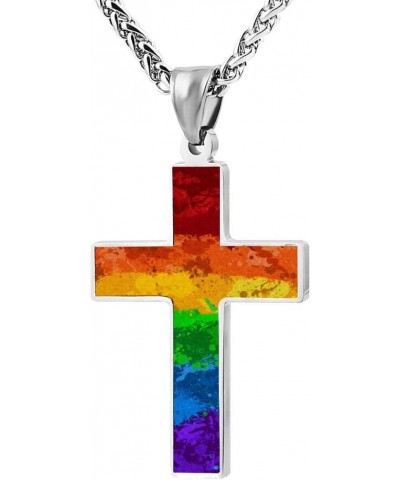 Cool Design LGBT Splatter Rainbow Flag Zinc Alloy Religious Cross Pendant Necklace $10.25 Necklaces