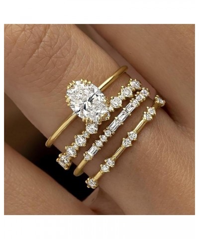 Stackable Gold Rings for Women Exquisite 14K Gold Plated Stackable Cubic Zirconia Ring Set Fashionable Promise Wedding Band f...