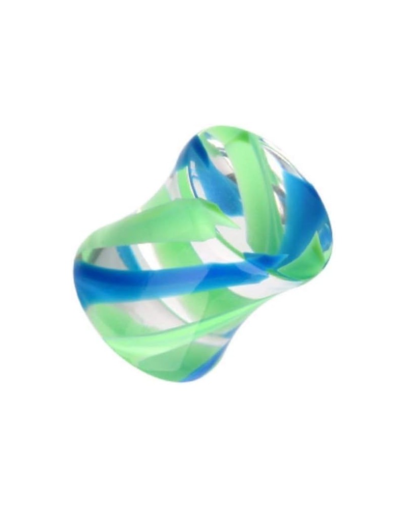 Marble Stripe Acrylic Double Flared Ear Gauge Plug 00 GA (10mm), Green/Blue $9.68 Body Jewelry