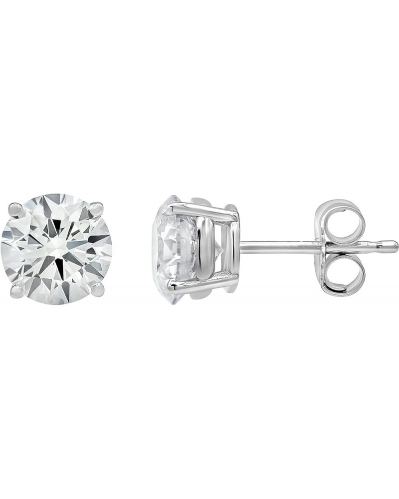 14K White Gold 1.00-6.50 Carat Prong Set Round-cut Lab Grown Diamond Push Back Solitaire Stud Earrings (J, VS2-SI1) | Fine Je...