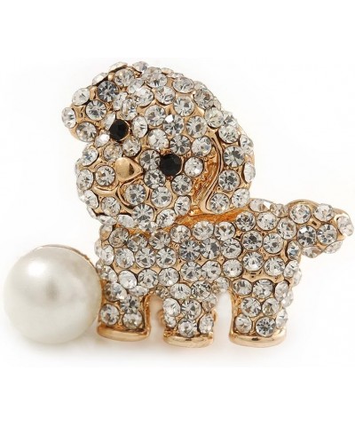 Cute Crystal Puppy Dog with Pearl Ball Brooch - 30mm $17.02 Brooches & Pins