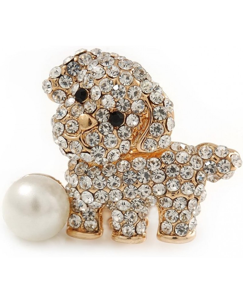 Cute Crystal Puppy Dog with Pearl Ball Brooch - 30mm $17.02 Brooches & Pins