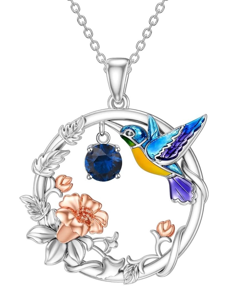 Hummingbird Necklace Sterling Silver Hummingbird Pendant Necklaces with Synthetic Birthstone Hummingbird Jewelry Gift for Wom...