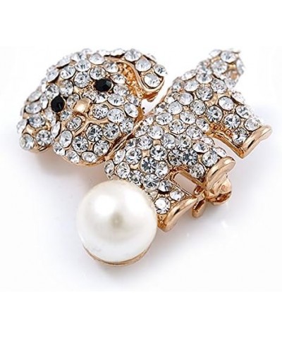 Cute Crystal Puppy Dog with Pearl Ball Brooch - 30mm $17.02 Brooches & Pins