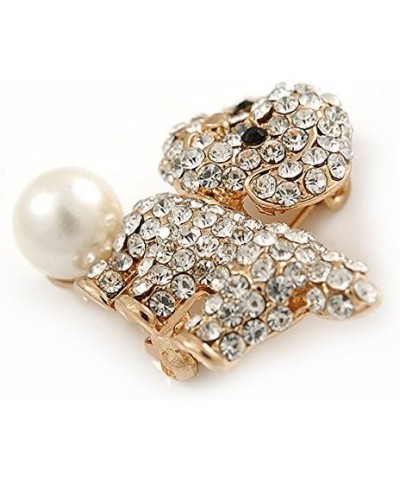 Cute Crystal Puppy Dog with Pearl Ball Brooch - 30mm $17.02 Brooches & Pins