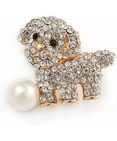 Cute Crystal Puppy Dog with Pearl Ball Brooch - 30mm $17.02 Brooches & Pins