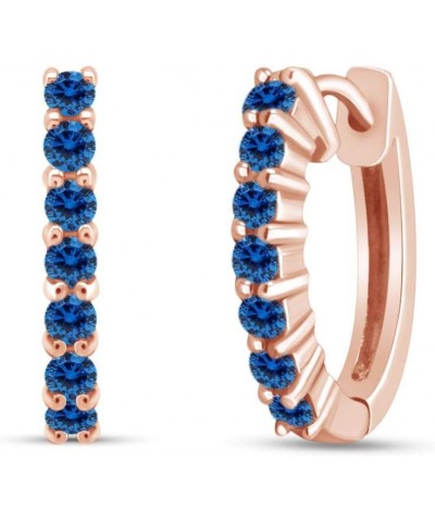 14k Rose Gold Over Sterling Silver Round Cut Front Hoop Earrings (0.64" Diameter, 0.7 Cttw) Simulated Blue Topaz $23.65 Earrings