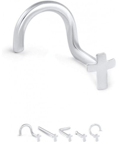 14k Solid White Gold Nose Ring, Stud, Nose Screw, L Bend, Nose Bone Cross 22G 20G or 18G 20 Gauge - Straight $15.91 Body Jewelry