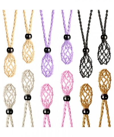 12 PCS Crystal Cage Necklace Holder 1.57 Necklace Cord Empty Stone Holder Pendant Stone Holder Replacement Hand-Woven Necklac...