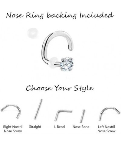 14k Solid White Gold Nose Ring, Stud, Nose Screw, L Bend, Nose Bone Cross 22G 20G or 18G 20 Gauge - Straight $15.91 Body Jewelry