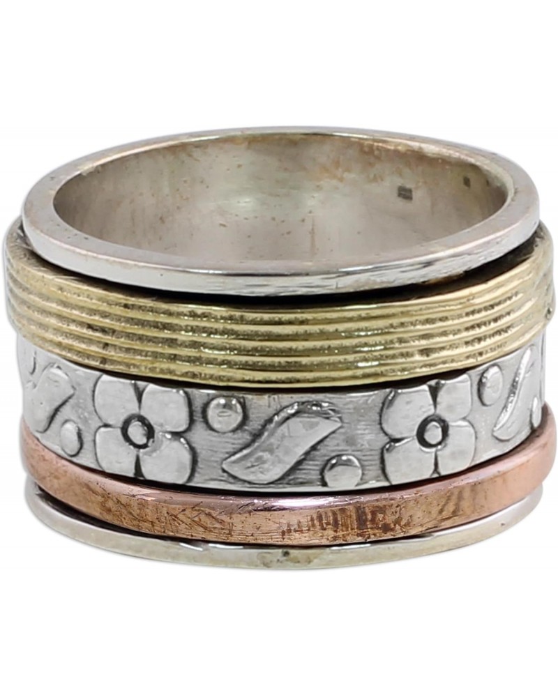 Artisan Handmade .925 Sterling Silver Meditation Spinner Ring Copper Brass Indian Floral 'Floral Sheen' $24.98 Rings