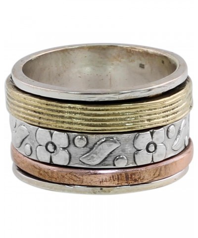 Artisan Handmade .925 Sterling Silver Meditation Spinner Ring Copper Brass Indian Floral 'Floral Sheen' $24.98 Rings