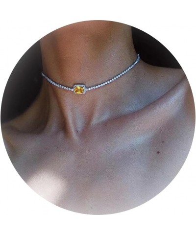 Rhinestone Choker Necklaces for Valentine's Day Gifts Sparkly Tennis Necklace Boho Crystal Necklace Trendy Jewelry Red/Yellow...