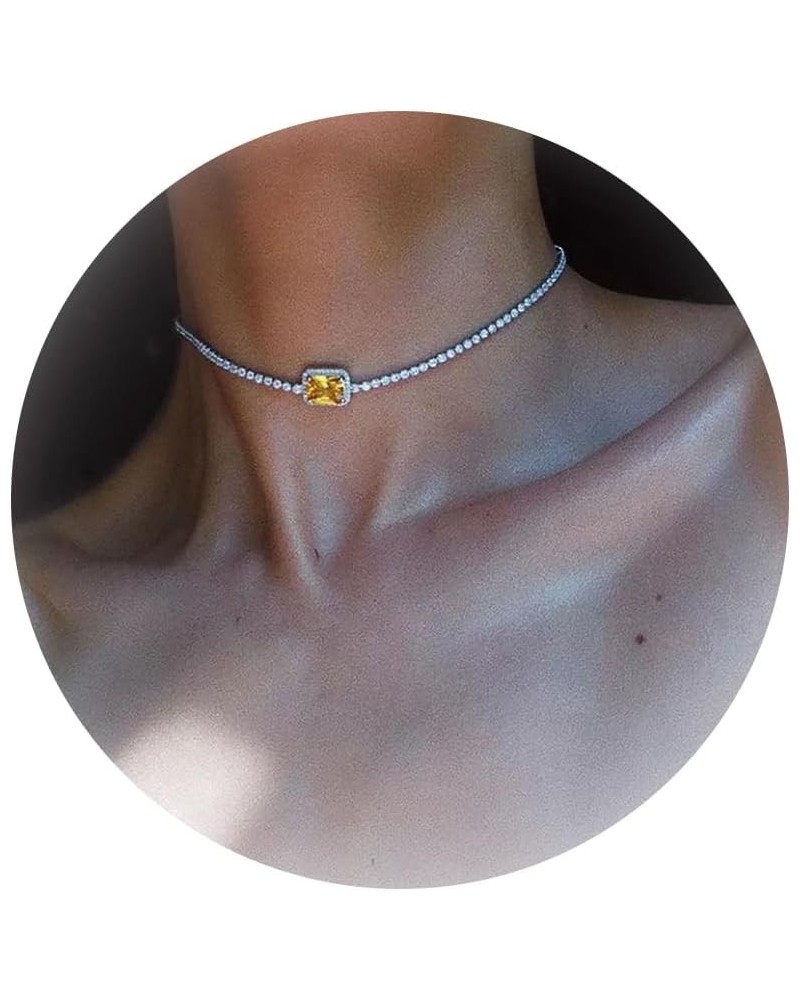 Rhinestone Choker Necklaces for Valentine's Day Gifts Sparkly Tennis Necklace Boho Crystal Necklace Trendy Jewelry Red/Yellow...