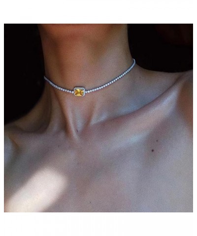 Rhinestone Choker Necklaces for Valentine's Day Gifts Sparkly Tennis Necklace Boho Crystal Necklace Trendy Jewelry Red/Yellow...