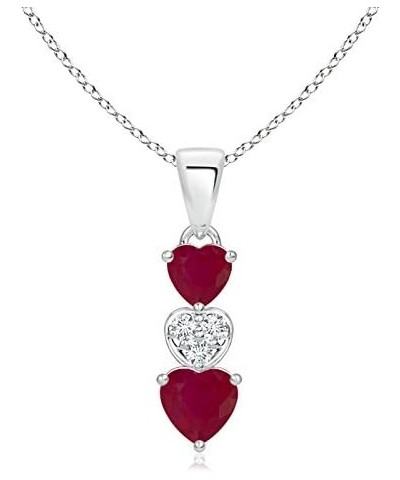 Natural Ruby Triple Heart Pendant Necklace with Diamond for Women, Girls in Sterling Silver/14K Solid Gold/Platinum 950 with ...