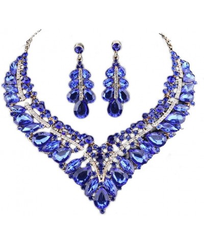 Women Bridal Crystal Teardrop Wedding Necklace Earrings Jewelry Set Gifts Boxes For Brides Formal Dress Blue $12.31 Jewelry Sets