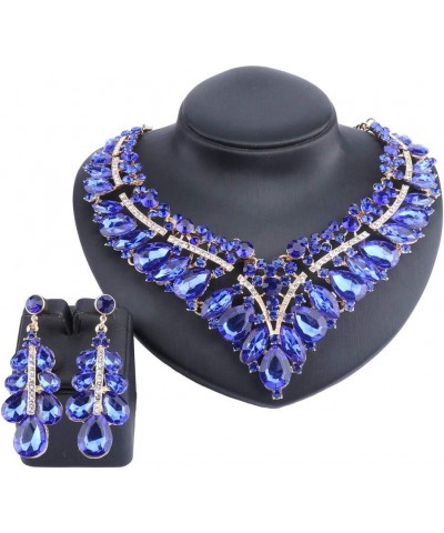 Women Bridal Crystal Teardrop Wedding Necklace Earrings Jewelry Set Gifts Boxes For Brides Formal Dress Blue $12.31 Jewelry Sets