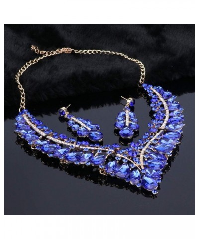 Women Bridal Crystal Teardrop Wedding Necklace Earrings Jewelry Set Gifts Boxes For Brides Formal Dress Blue $12.31 Jewelry Sets