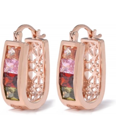 14K Rose Gold Plated Cubic Zirconia Oval Shaped Fashion Dangle Drop Hoop Earrings for Women colored zirconia $10.02 Earrings