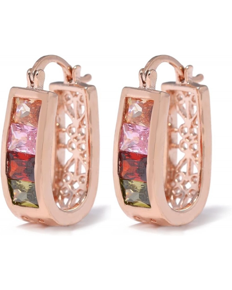 14K Rose Gold Plated Cubic Zirconia Oval Shaped Fashion Dangle Drop Hoop Earrings for Women colored zirconia $10.02 Earrings