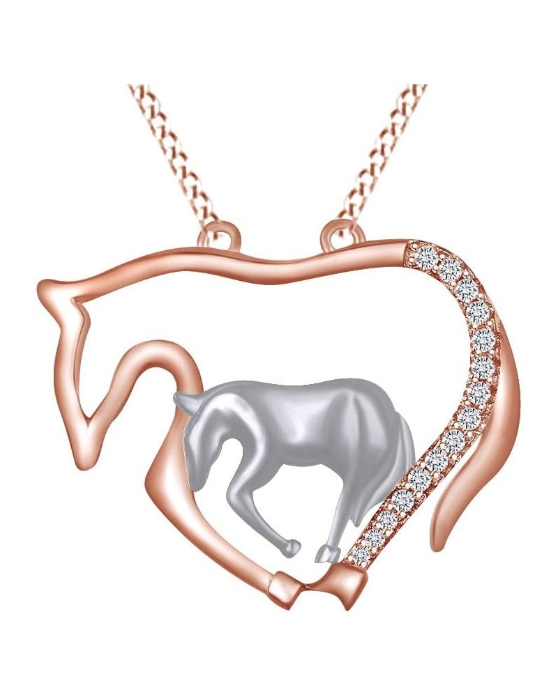 925 Sterling Silver White Cubic Zirconia Mother & Child Animal Pendant Necklace Horse rose-gold-plated-silver $32.12 Necklaces