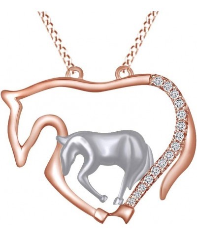 925 Sterling Silver White Cubic Zirconia Mother & Child Animal Pendant Necklace Horse rose-gold-plated-silver $32.12 Necklaces