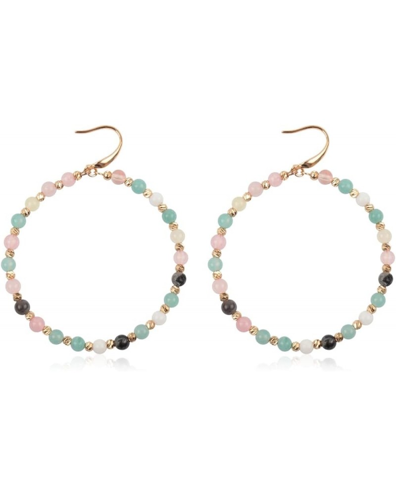 Bohemian Beaded Statement Earrings - Lightweight Sparkly Crystal Geometric Round Dangle Drop, Multi Color Rainbow Circle Hoop...