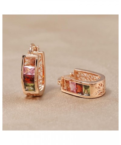 14K Rose Gold Plated Cubic Zirconia Oval Shaped Fashion Dangle Drop Hoop Earrings for Women colored zirconia $10.02 Earrings