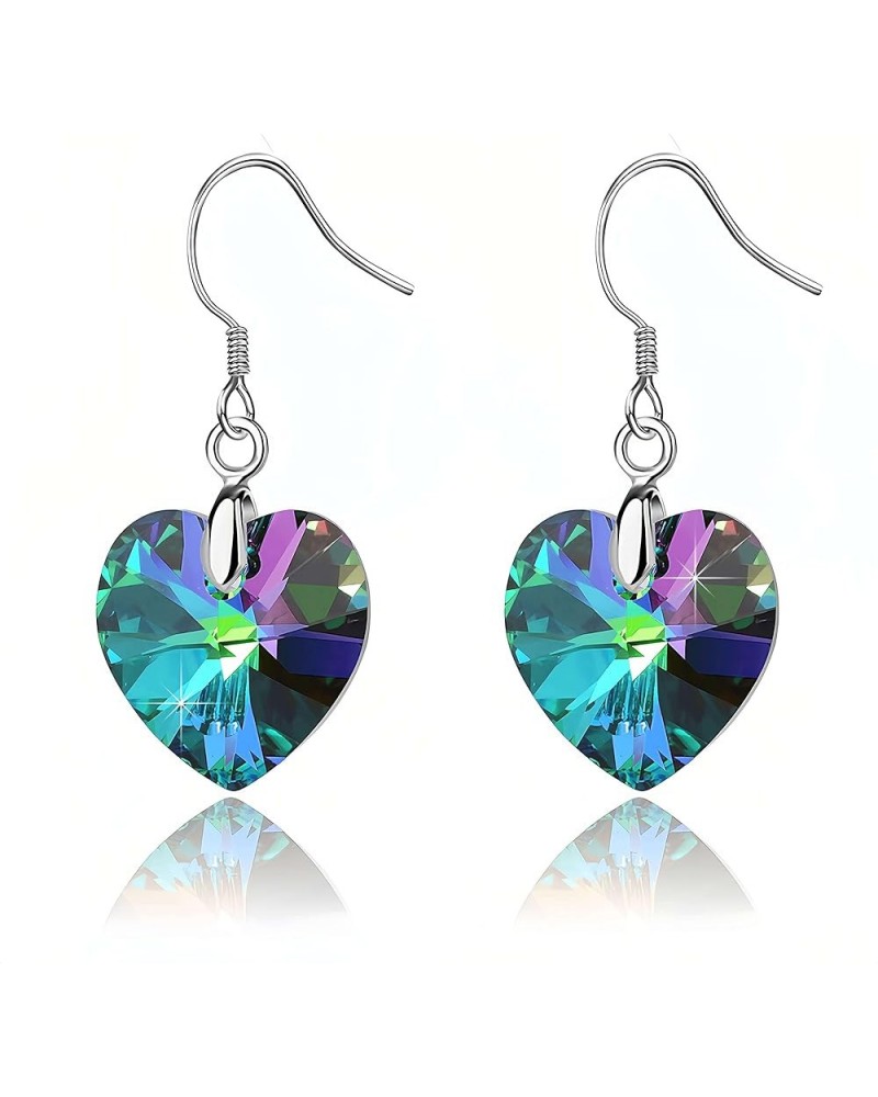 Austrian Crystal Heart Drop Dangle Earrings for Women 925 Sterling Silver Hook Hypoallergenic Earring Rainbow $12.00 Earrings