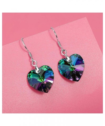 Austrian Crystal Heart Drop Dangle Earrings for Women 925 Sterling Silver Hook Hypoallergenic Earring Rainbow $12.00 Earrings