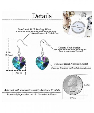 Austrian Crystal Heart Drop Dangle Earrings for Women 925 Sterling Silver Hook Hypoallergenic Earring Rainbow $12.00 Earrings