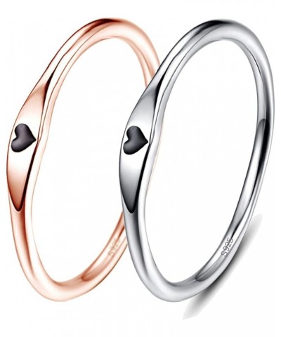 925 Sterling Silver Simple Carve Heart Wedding Band Stackable Promise Ring for Her Size 5-10 6 2 PCS Silver-Black&Rose Gold-B...