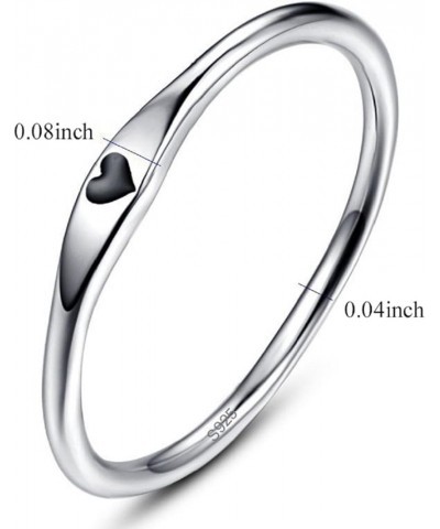 925 Sterling Silver Simple Carve Heart Wedding Band Stackable Promise Ring for Her Size 5-10 6 2 PCS Silver-Black&Rose Gold-B...