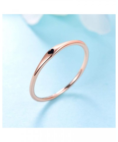 925 Sterling Silver Simple Carve Heart Wedding Band Stackable Promise Ring for Her Size 5-10 6 2 PCS Silver-Black&Rose Gold-B...