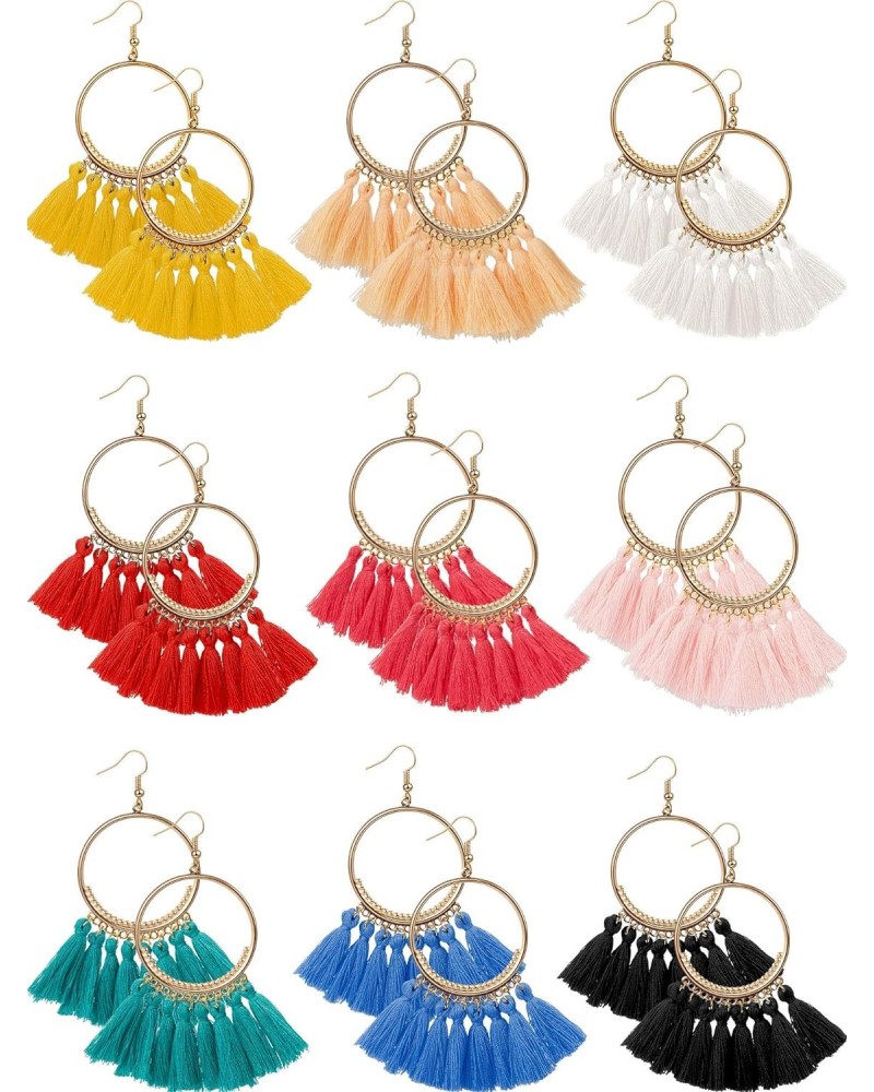 9 Pairs Tassel Hoop Earrings Bohemia Fan Shape Drop Earrings Dangle Hook Eardrop for Women Girls Party Bohemia Dress Accessor...