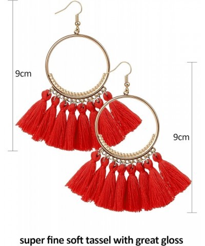 9 Pairs Tassel Hoop Earrings Bohemia Fan Shape Drop Earrings Dangle Hook Eardrop for Women Girls Party Bohemia Dress Accessor...