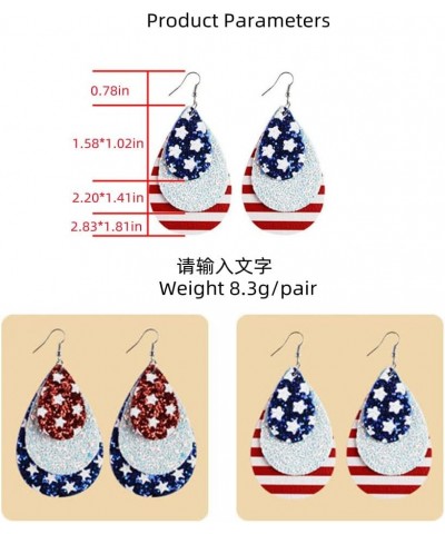 Glitter Big Teardrop Leather Dangle Earrings for Women Girls Handmade Double-sided Layered Stars and Stripes USA Flag Festiva...