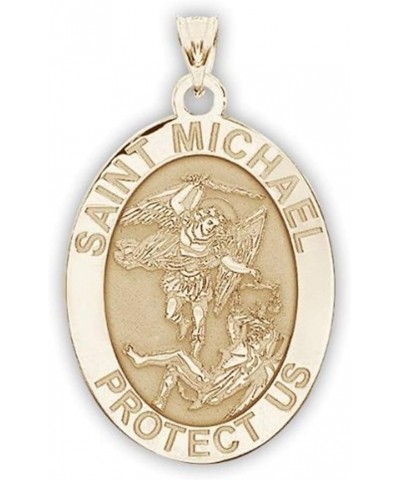 St Michael Necklace Catholic Saint Michael Pendant Oval Pendants for Women & Men Crafted in 14K Yellow or White Gold & Sterli...