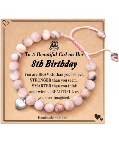 4-21 Year Old Birthday Gifts for Girls, Pink Zebra Natural Stone Bracelet with Sweet Heart Charm and Message Card for Daughte...