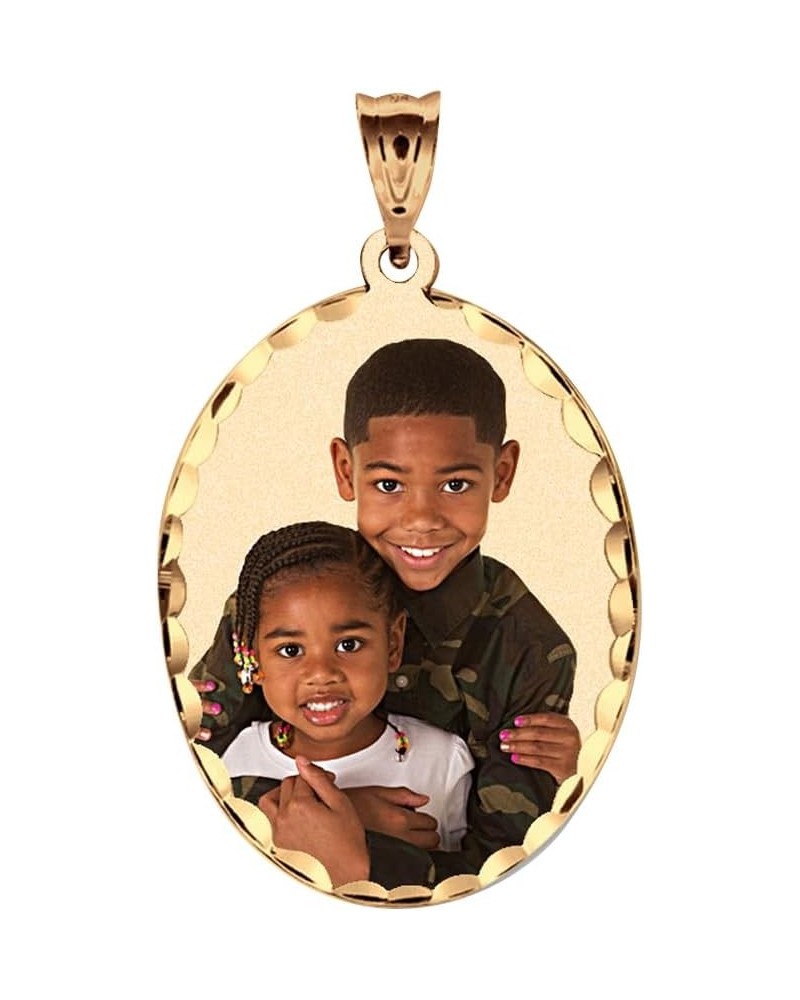 Oval w/Diamond Cut Edge Photo Engraved Pendant Solid 10K Yellow Gold 2/3 x 3/4 Inch $87.05 Pendants