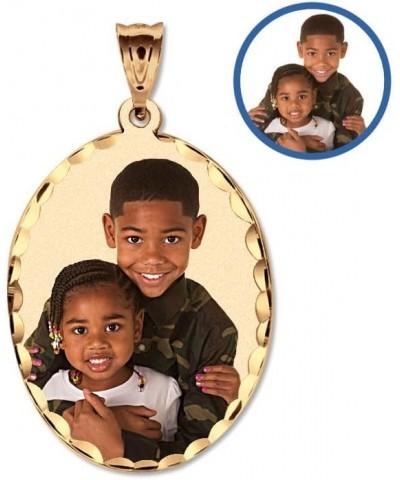 Oval w/Diamond Cut Edge Photo Engraved Pendant Solid 10K Yellow Gold 2/3 x 3/4 Inch $87.05 Pendants